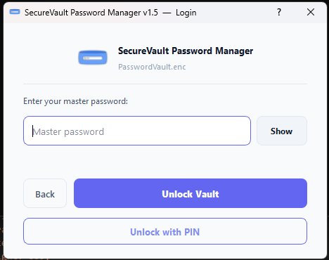SecureVault Master Password Login