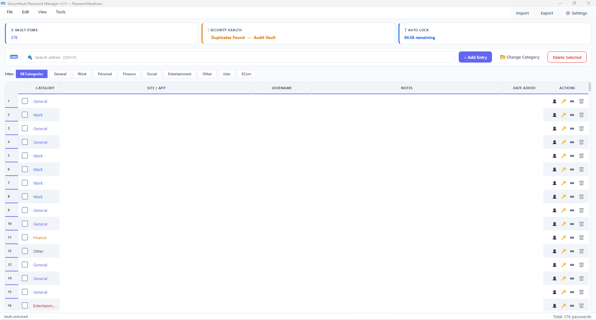 SecureVault Dashboard Screenshot
