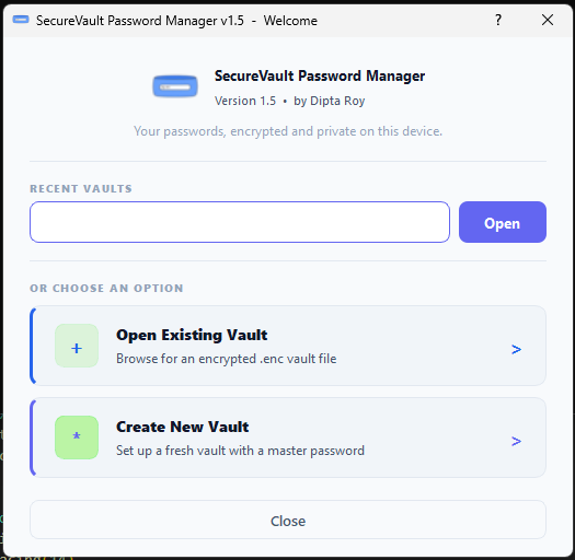 SecureVault Welcome Screen